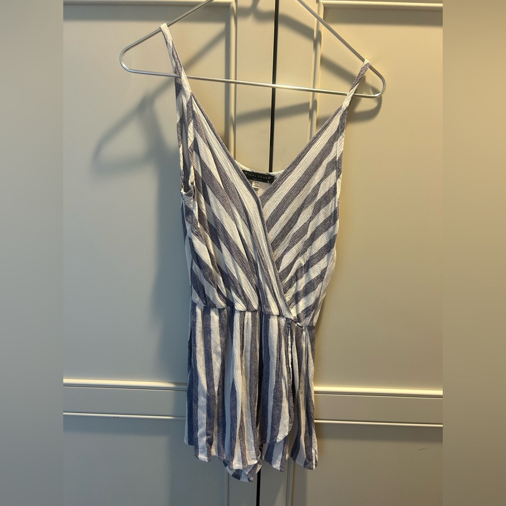 Final Touch Blue and White Striped Mini Romper